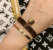 LV LOCK LEATHER GOLD BRACELET
