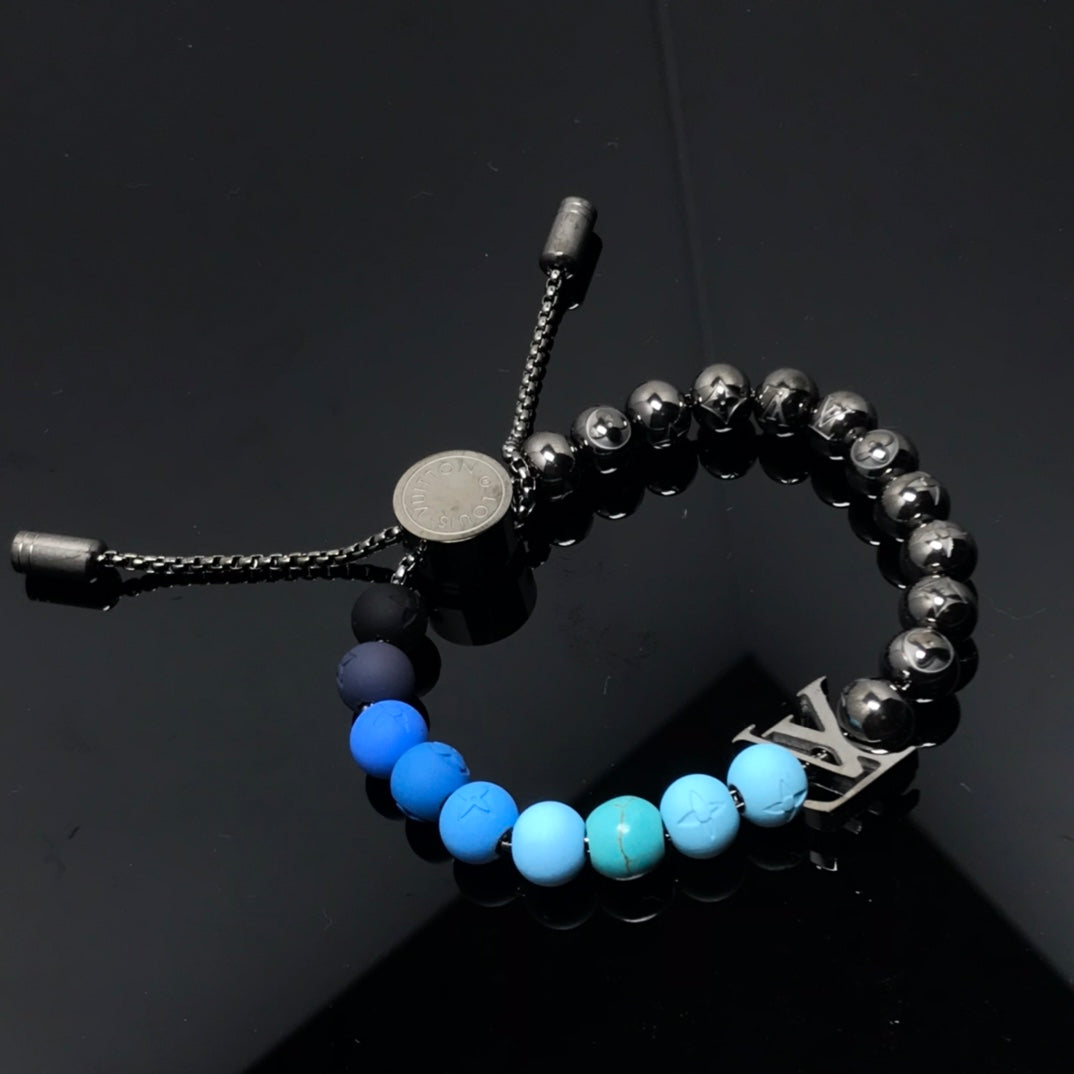LV CHARM MONOGRAM BLACK AND BLUE BRACELET