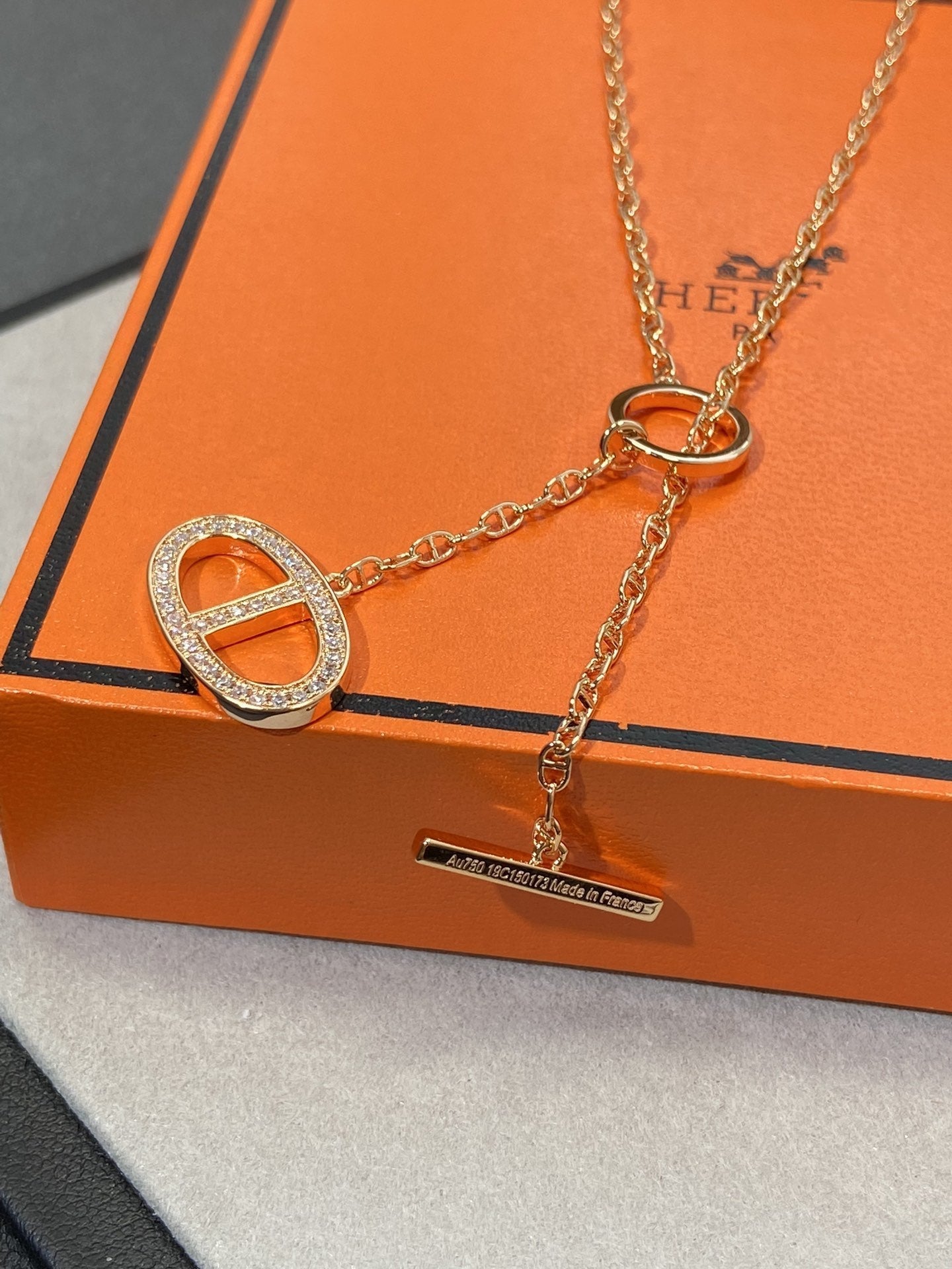 CHAINE SMALL FULL DIAMOND PIG NOSE PINK GOLD NECKLACE