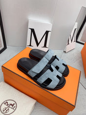 Chypre Sandal Black insole Light Blue lining