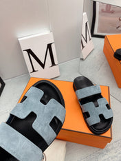 Chypre Sandal Black insole Light Blue lining