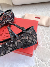 Rockstud Mesh Ballerina Black