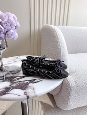 Rockstud Mesh Ballerina Black With Crystals