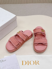 DIOR CLASSIC DOUBLE-STRAP SLIDES 25S IN PEACHY PINK DENIM AND CALFSKIN