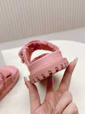 DIOR CLASSIC DOUBLE-STRAP SLIDES 25S IN PEACHY PINK DENIM AND CALFSKIN